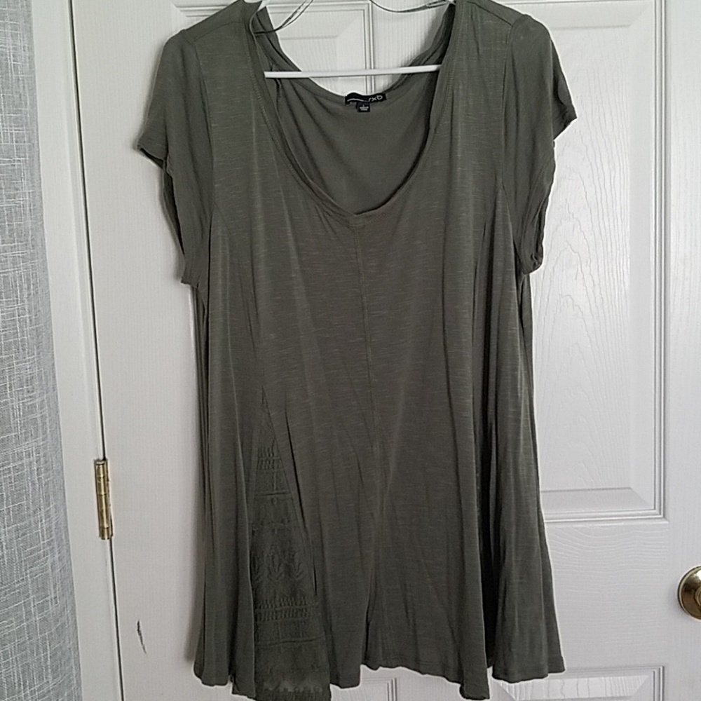 Army Green Flare Top with Lace Detail